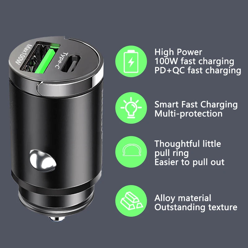 100W Mini Car Charger USB / Type C