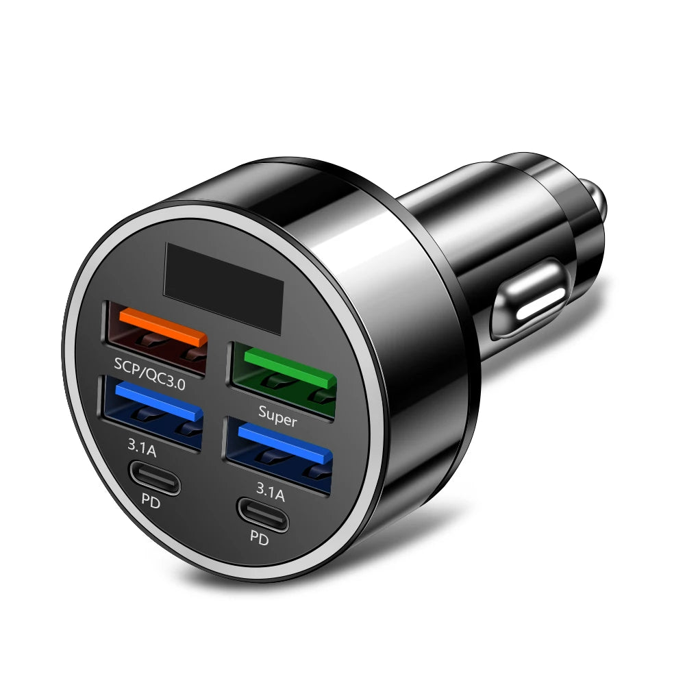 100W 6 Ports Car Charger USB / Type C Adapter